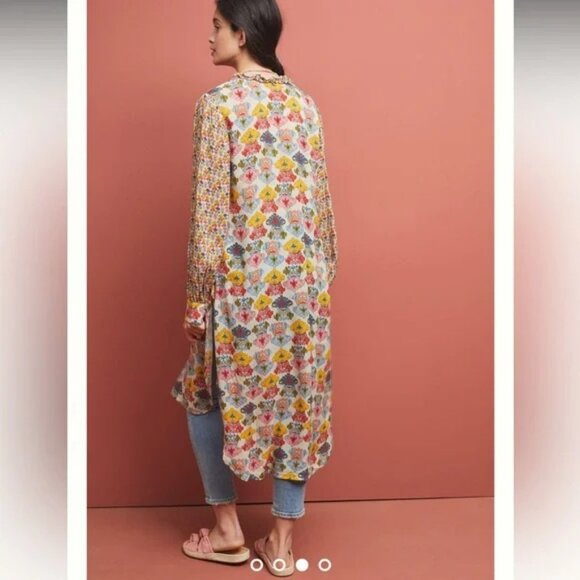 NWT Anthropologie Bl^nk / Bl-nk / Blank Lucia Tunic Blouse in Neutral Mot  Sz XS - Picture 4 of 13